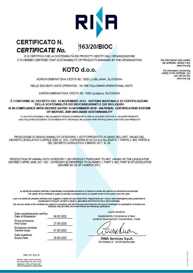 RINA Certificate - Koto