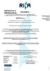 KOTO certifikat RINA-2024